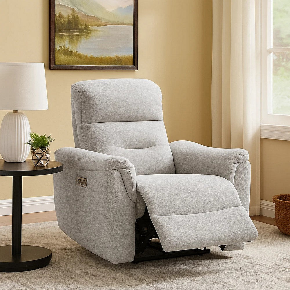 Tres Power Motion Recliner Chair with USB Port | Foam Fill Gray Chenille