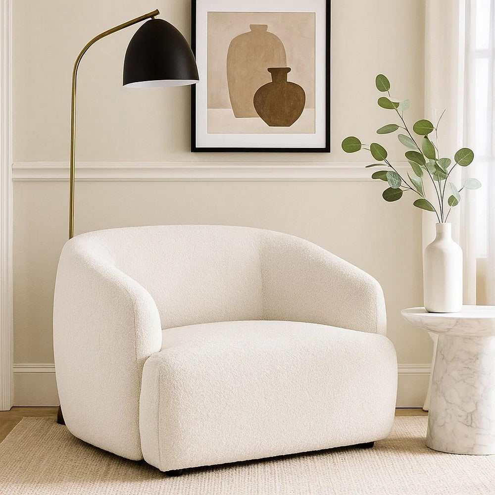 Luci Accent Barrel Chair | Foam Fill Cushions | Shimmer White Chenille