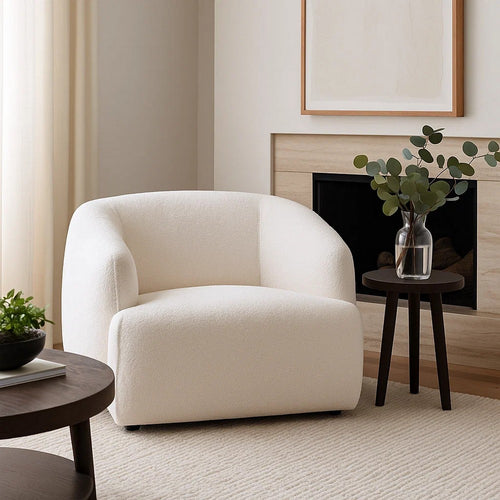 Luci Accent Barrel Chair | Foam Fill Cushions | Shimmer White Chenille