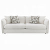 Yoda Sofa with 4 Throw Pillows | Foam Beige Chenille | Brown Trim 91"