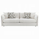 Yoda Sofa with 4 Throw Pillows | Foam Beige Chenille | Brown Trim 91"