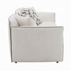 Yoda Sofa with 4 Throw Pillows | Foam Beige Chenille | Brown Trim 91"