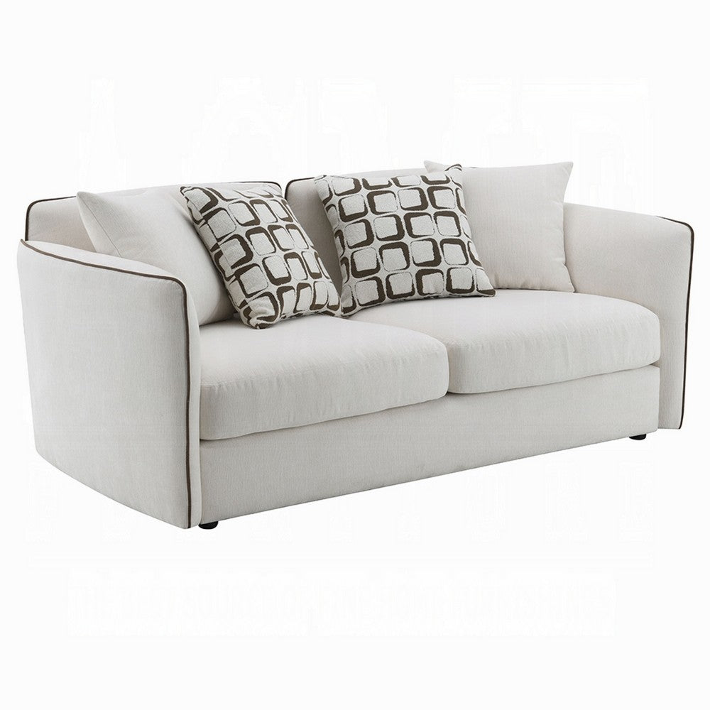 Yoda Loveseat with 4 Pillows | Foam Beige Chenille | Brown Trim | 73"