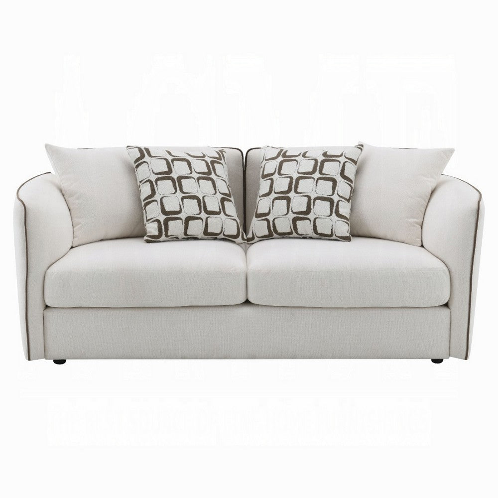 Yoda Loveseat with 4 Pillows | Foam Beige Chenille | Brown Trim | 73"