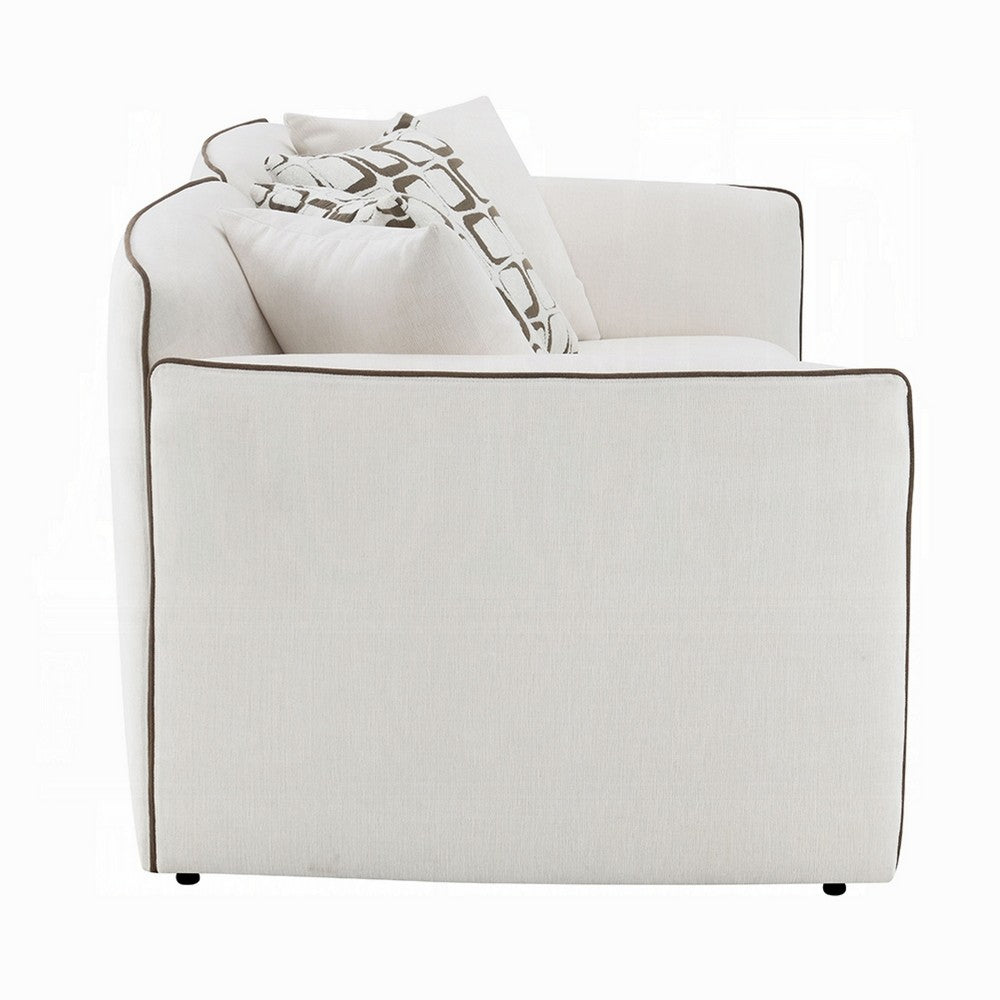 Yoda Loveseat with 4 Pillows | Foam Beige Chenille | Brown Trim | 73"