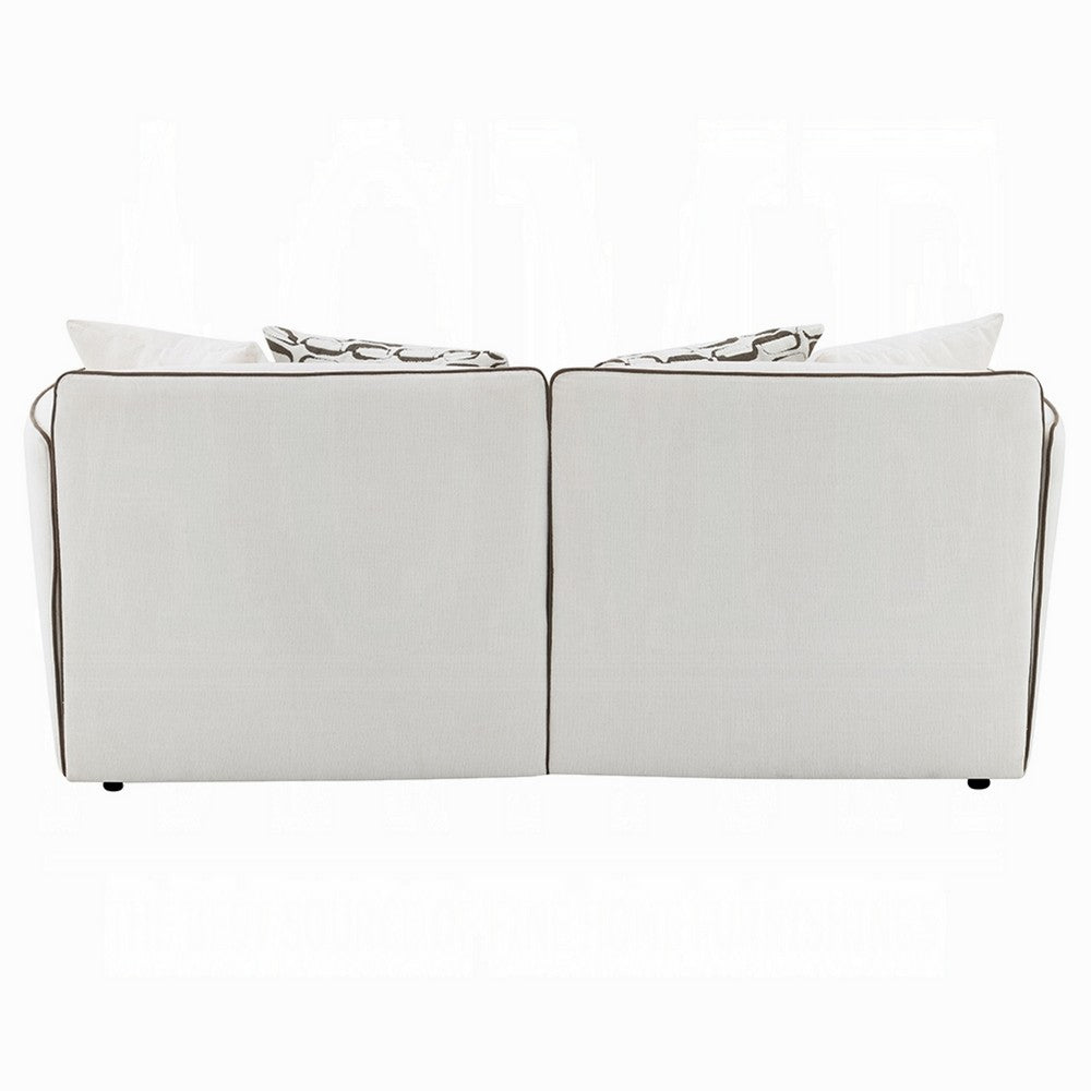 Yoda Loveseat with 4 Pillows | Foam Beige Chenille | Brown Trim | 73"