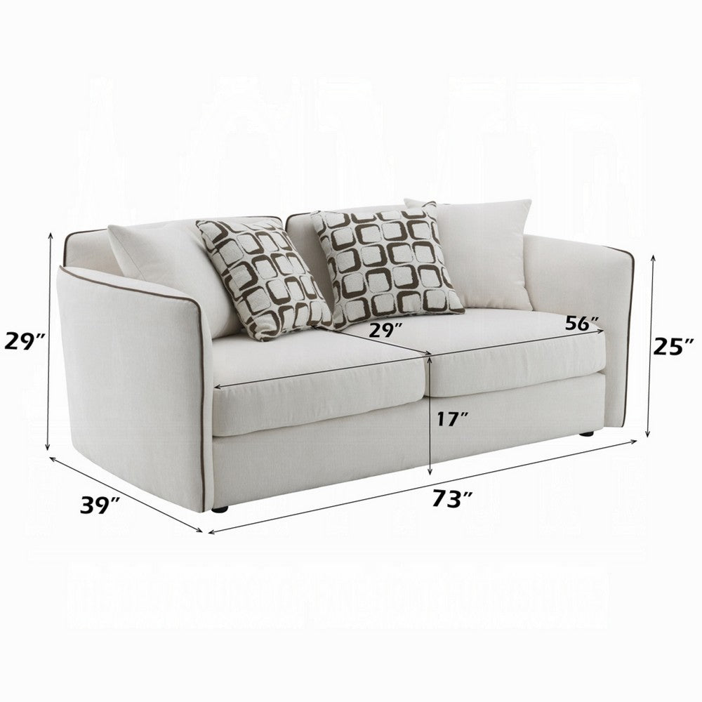 Yoda Loveseat with 4 Pillows | Foam Beige Chenille | Brown Trim | 73"