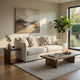 Yoda Loveseat with 4 Pillows | Foam Beige Chenille | Brown Trim | 73"