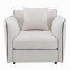 Yoda Accent Chair with Pillow | Foam Beige Chenille | Brown Trim