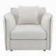 Yoda Accent Chair with Pillow | Foam Beige Chenille | Brown Trim