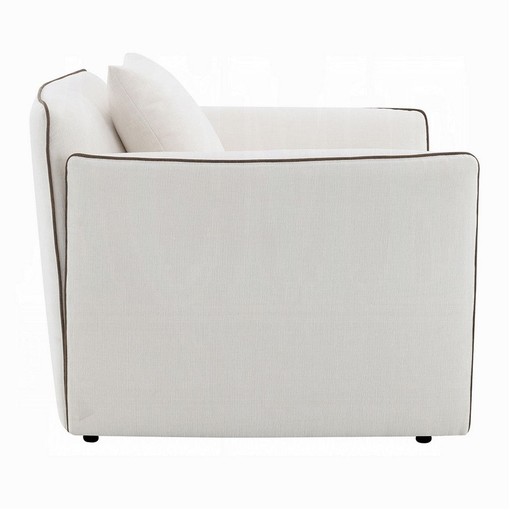 Yoda Accent Chair with Pillow | Foam Beige Chenille | Brown Trim