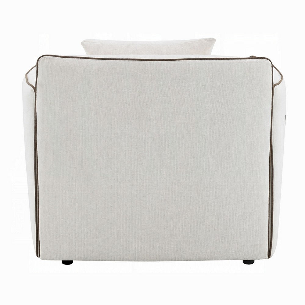 Yoda Accent Chair with Pillow | Foam Beige Chenille | Brown Trim