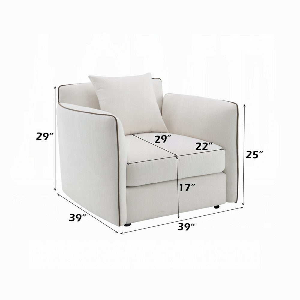 Yoda Accent Chair with Pillow | Foam Beige Chenille | Brown Trim