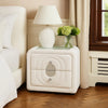 Kery Glass Top Nightstand | 2 Drawers | White Teddy Sherpa Upholstery