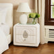 Kery Glass Top Nightstand | 2 Drawers | White Teddy Sherpa Upholstery