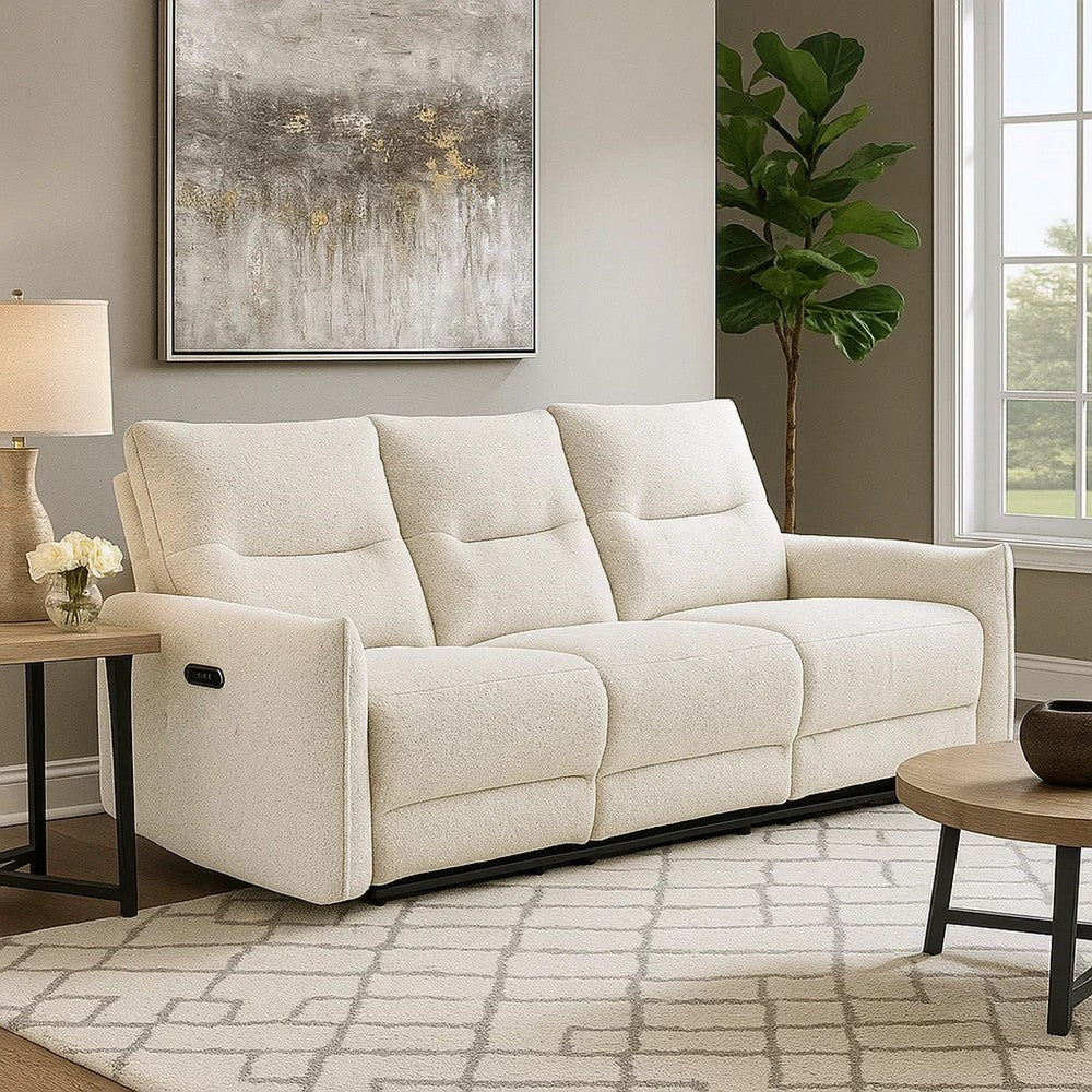 Lali Power Motion Recliner Sofa with USB Port | 3 Seater | Cream Chenille