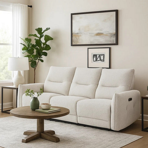 Lali Power Motion Recliner Sofa with USB Port | 3 Seater | Cream Chenille