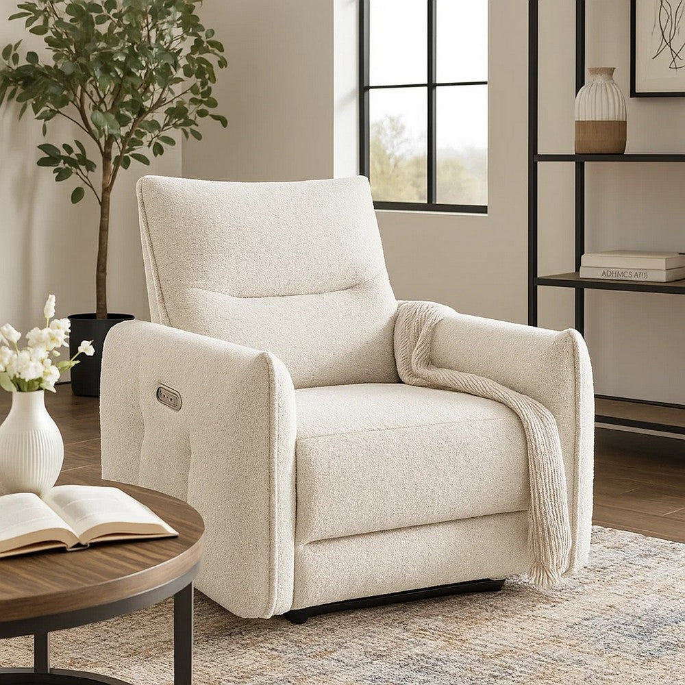 Lali Zero Gravity Power Motion Recliner Chair | USB Port | Cream Chenille
