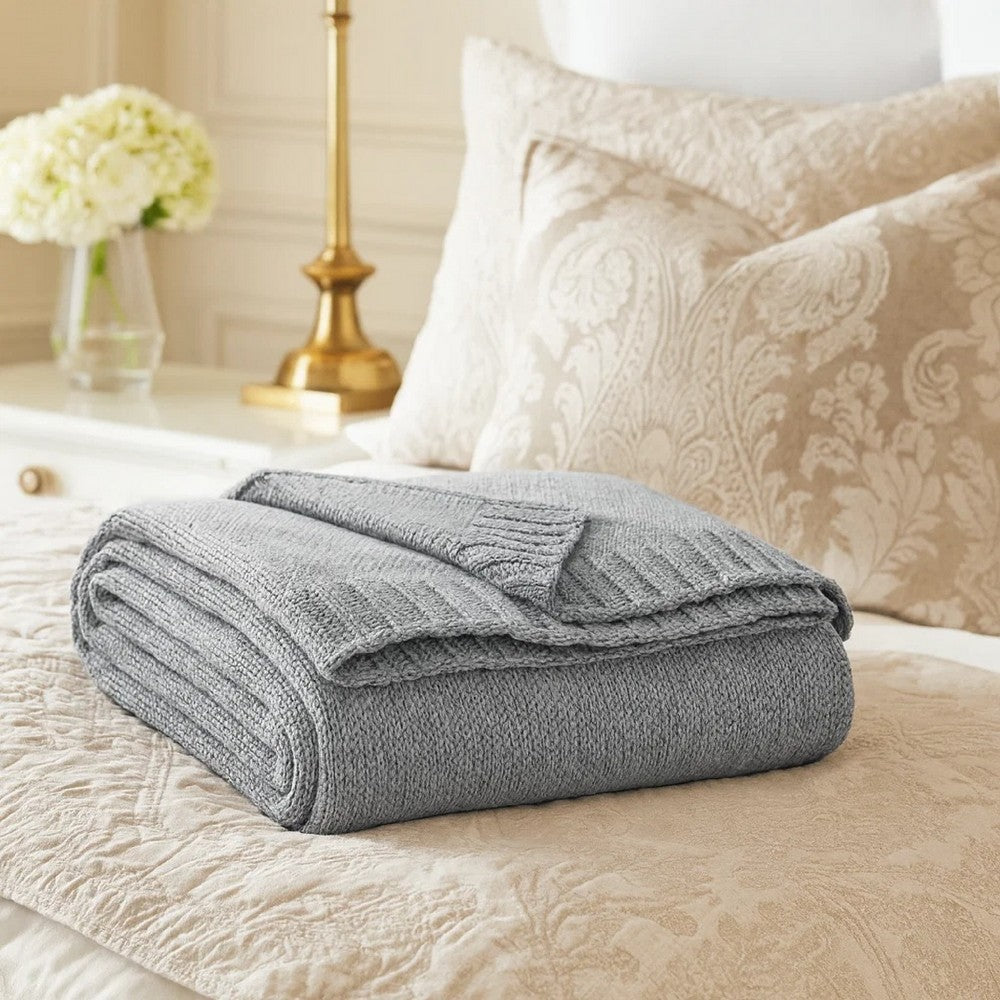 Tela Throw Blanket Set of 3 | Machine Knitted | Textured Gray Polyester
