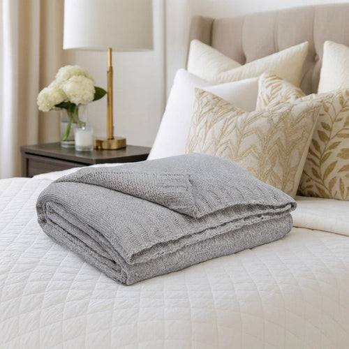 Tela Throw Blanket Set of 3 | Machine Knitted | Textured Gray Polyester