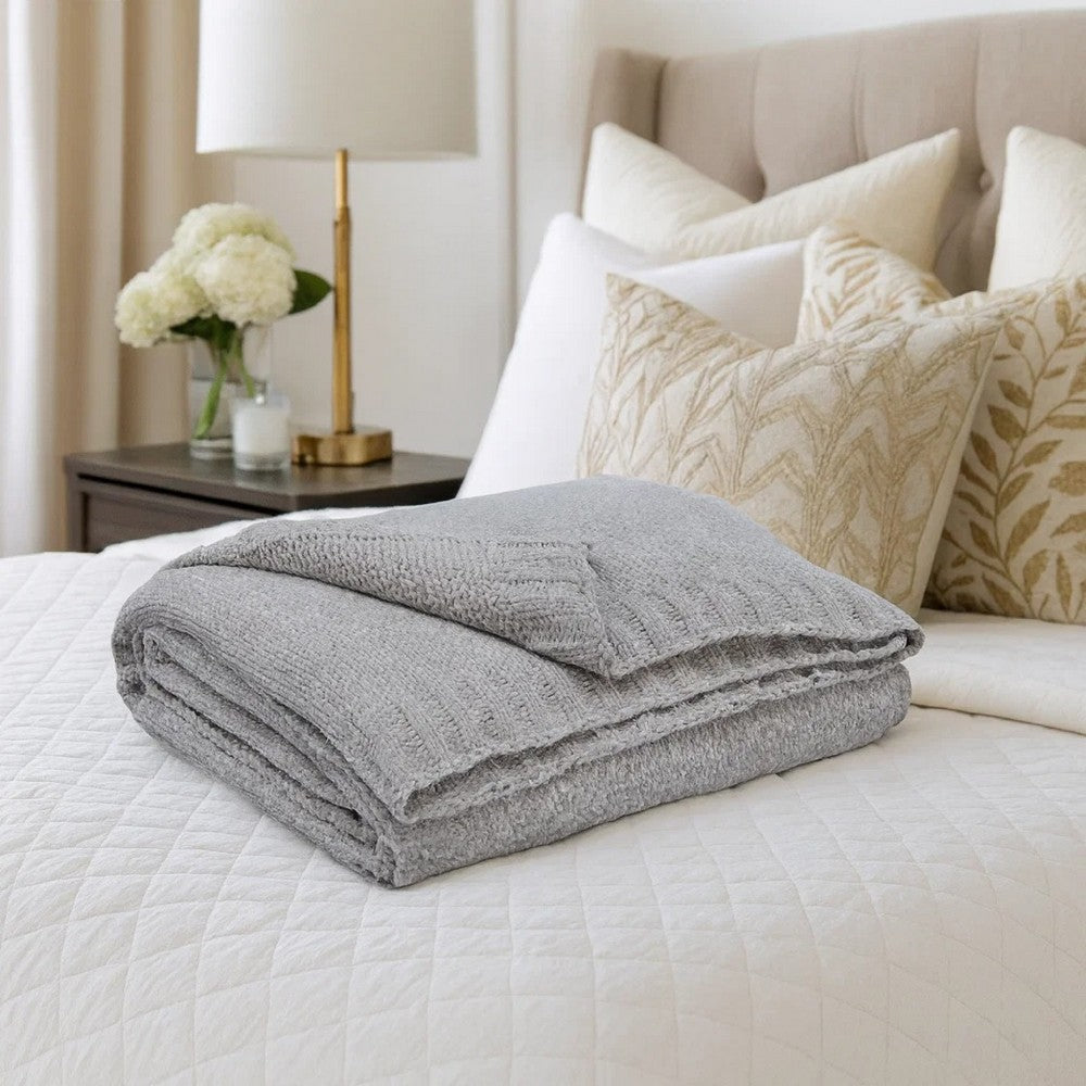 Tela Throw Blanket Set of 3 | Machine Knitted | Textured Gray Polyester