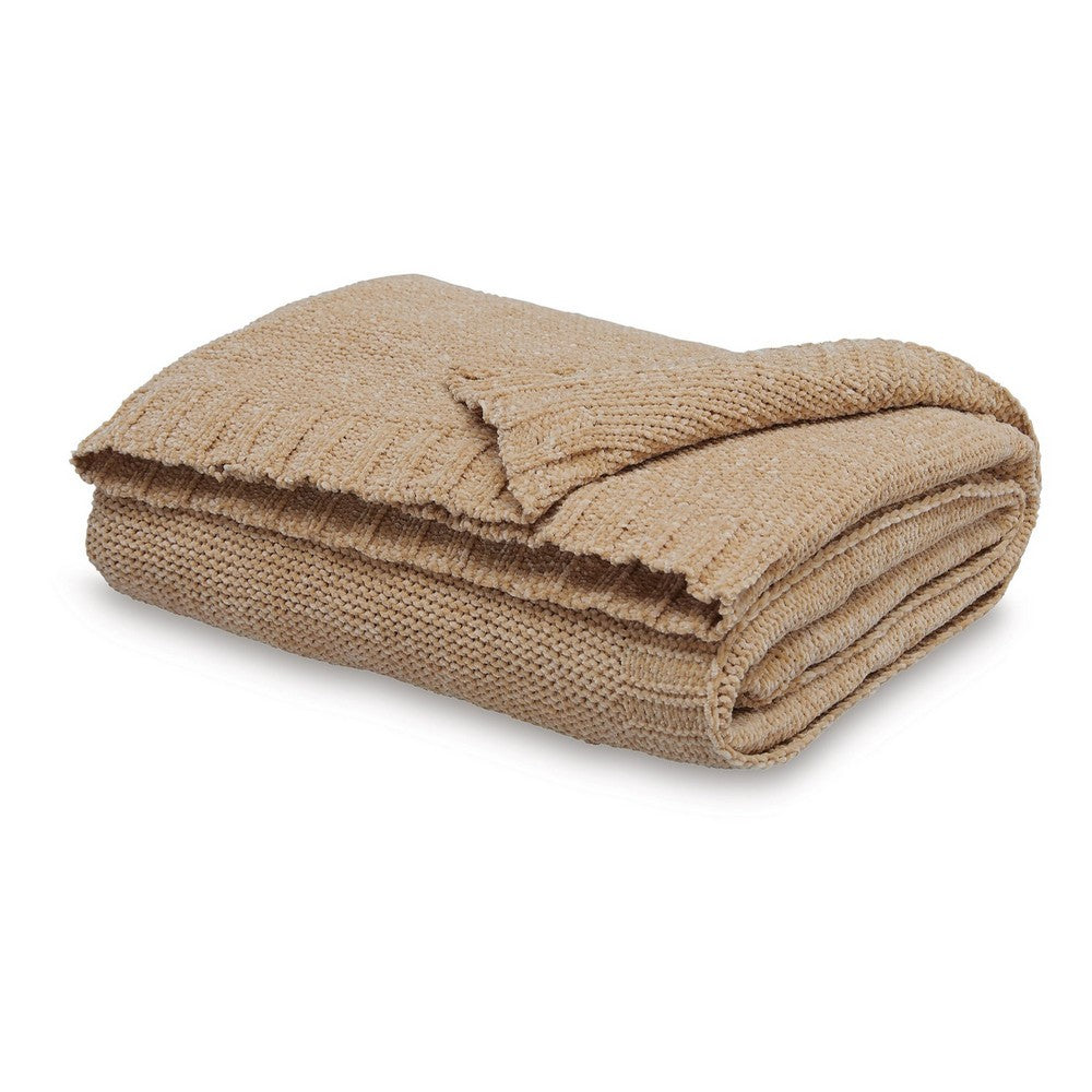 Tela Throw Blanket Set of 3 | Machine Knitted | Textured Gold Polyester