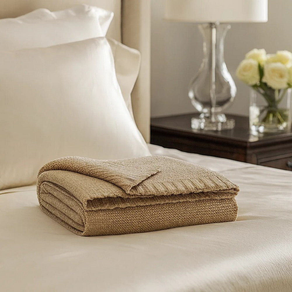 Tela Throw Blanket Set of 3 | Machine Knitted | Textured Gold Polyester