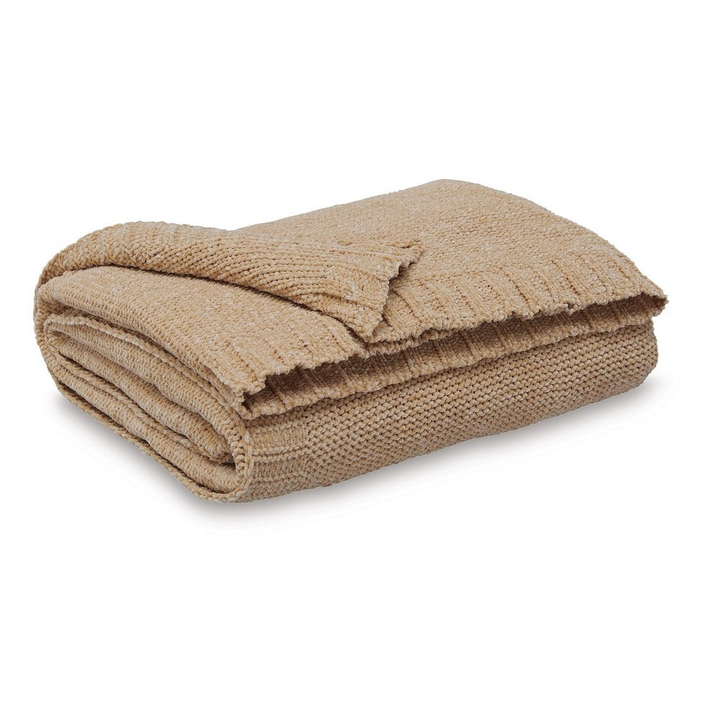 Tela Throw Blanket Set of 3 | Machine Knitted | Textured Gold Polyester