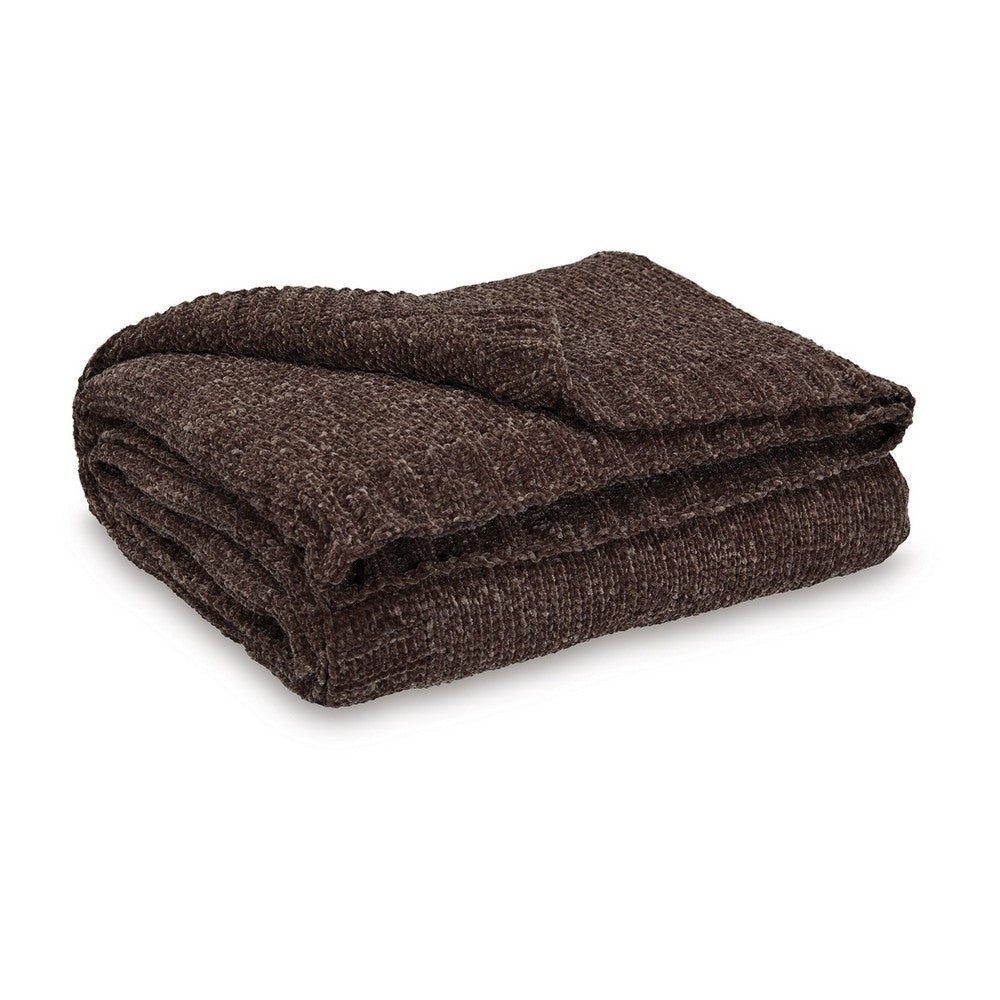 Tela Throw Blanket Set of 3 | Machine Knitted Textured Dark Brown Polyester