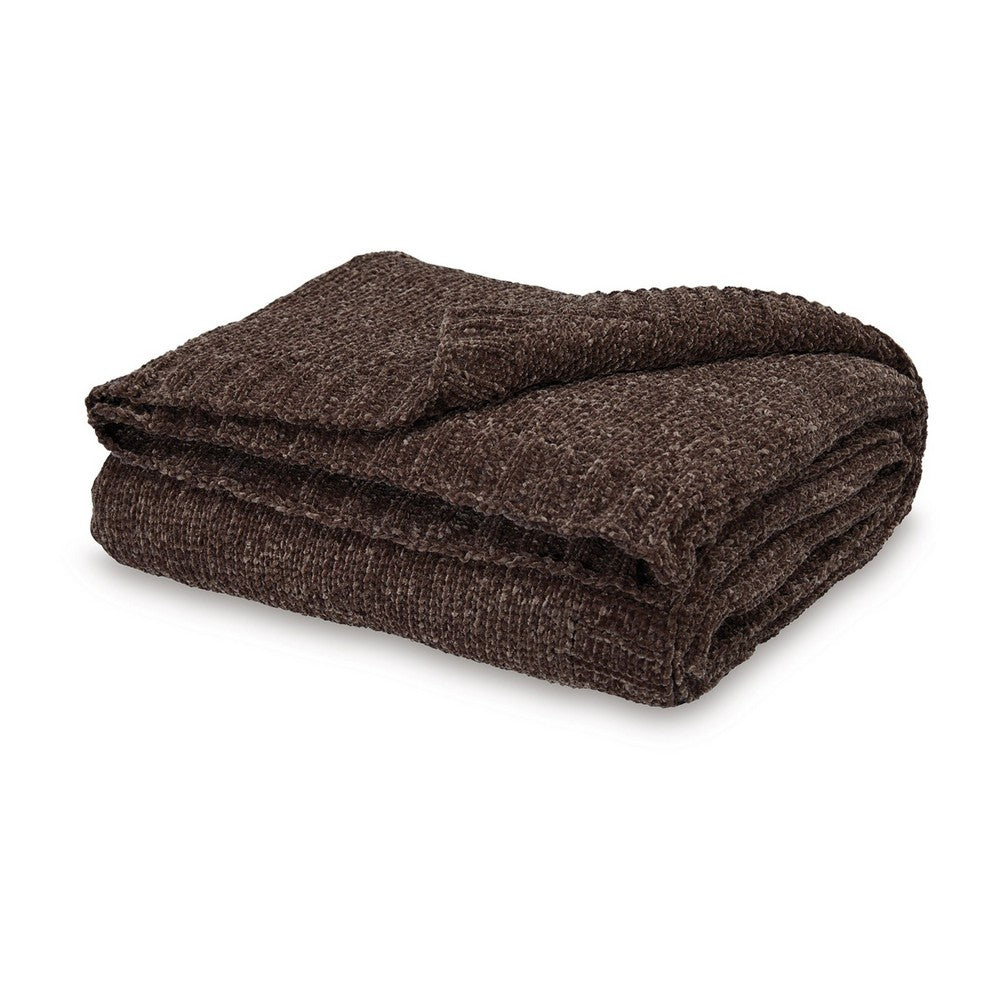Tela Throw Blanket Set of 3 | Machine Knitted Textured Dark Brown Polyester