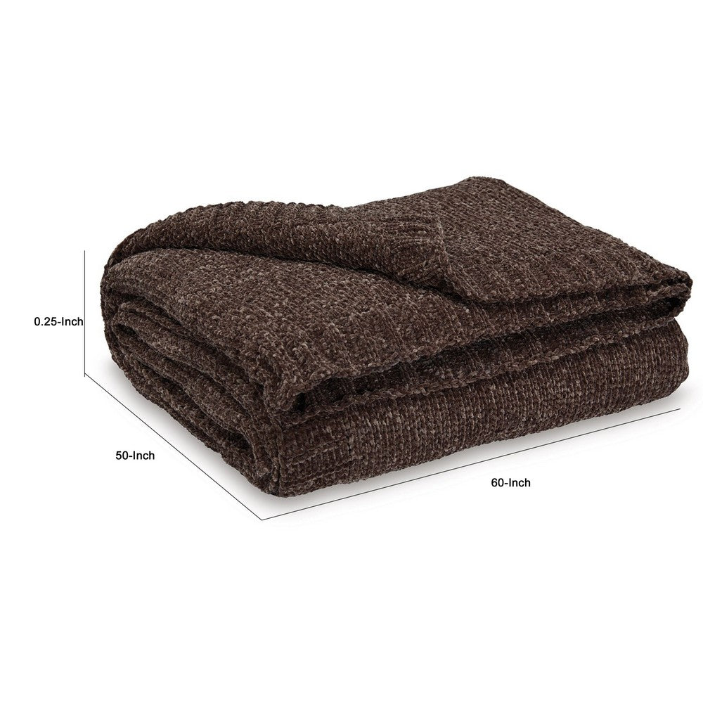 Tela Throw Blanket Set of 3 | Machine Knitted Textured Dark Brown Polyester