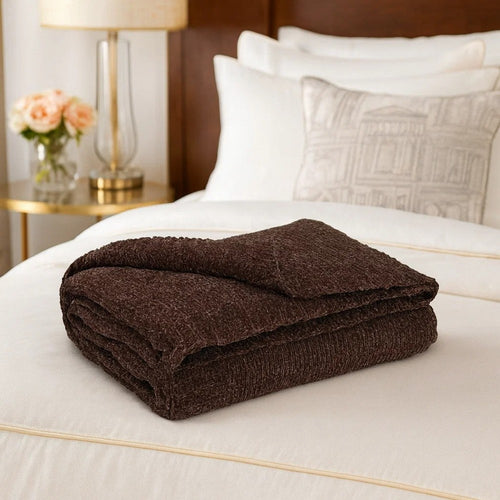 Tela Throw Blanket Set of 3 | Machine Knitted Textured Dark Brown Polyester
