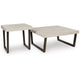 Wery 2pc Cocktail Table & Side End Table Set | Light Gray Top | Brown