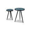 Ceri Accent Table Set of 2 | Teal Blue Geometric Pattern Top | Black