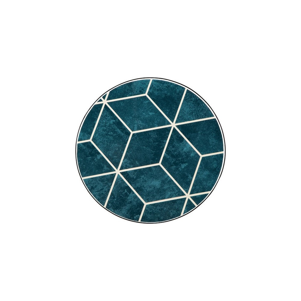 Ceri Accent Table Set of 2 | Teal Blue Geometric Pattern Top | Black