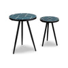 Ceri Accent Table Set of 2 | Teal Blue Geometric Pattern Top | Black