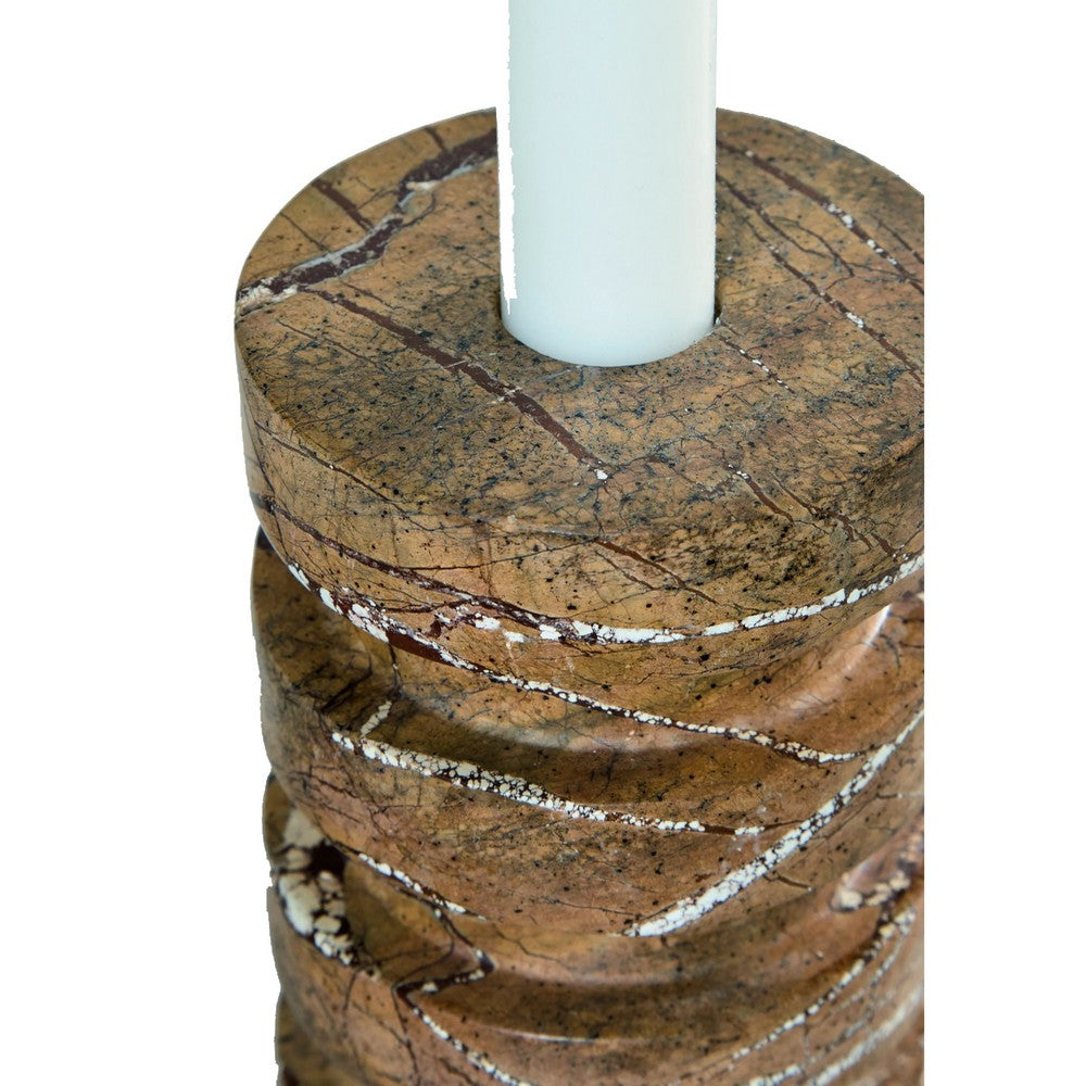 Erya Candle Holder Set of 2 | Tan Brown Marble Finished Stacked Design