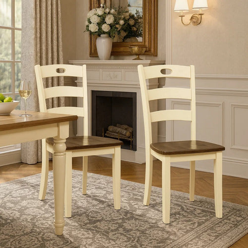 Anville Dining Side Chair Set of 2 | Cream Ladder Back | Brown Seat
