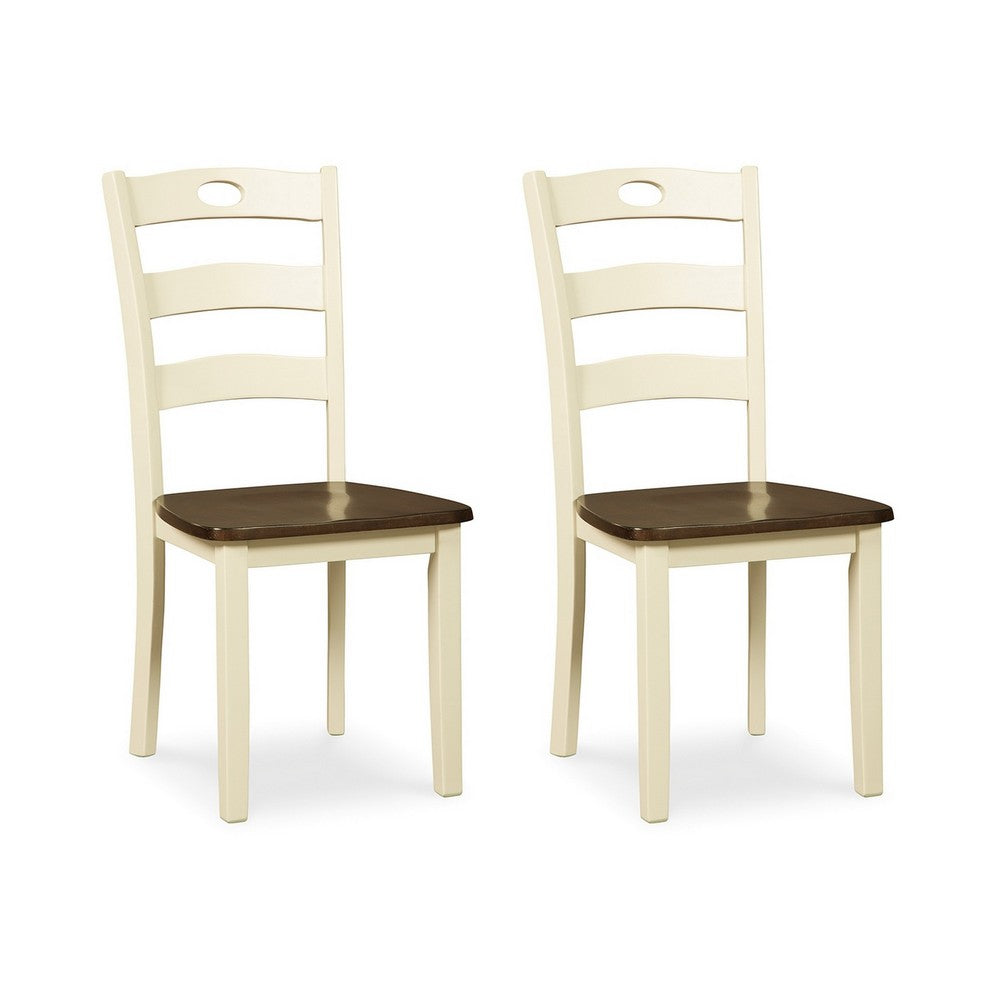 Anville Dining Side Chair Set of 2 | Cream Ladder Back | Brown Seat