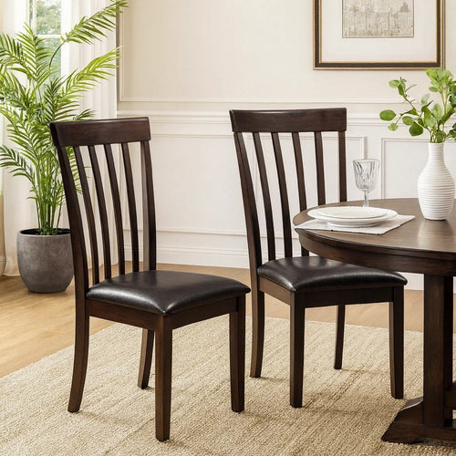Hais Dining Chair Set of 2 | Dark Brown Leather Match Seat | Rake Back