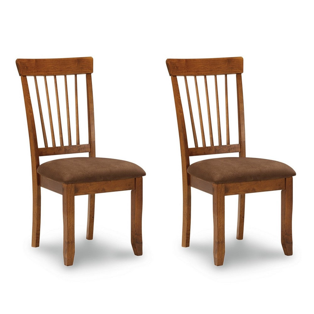 Bergi Dining Side Chair Set of 2 | Spindle Back | Brown Cushioned Seat