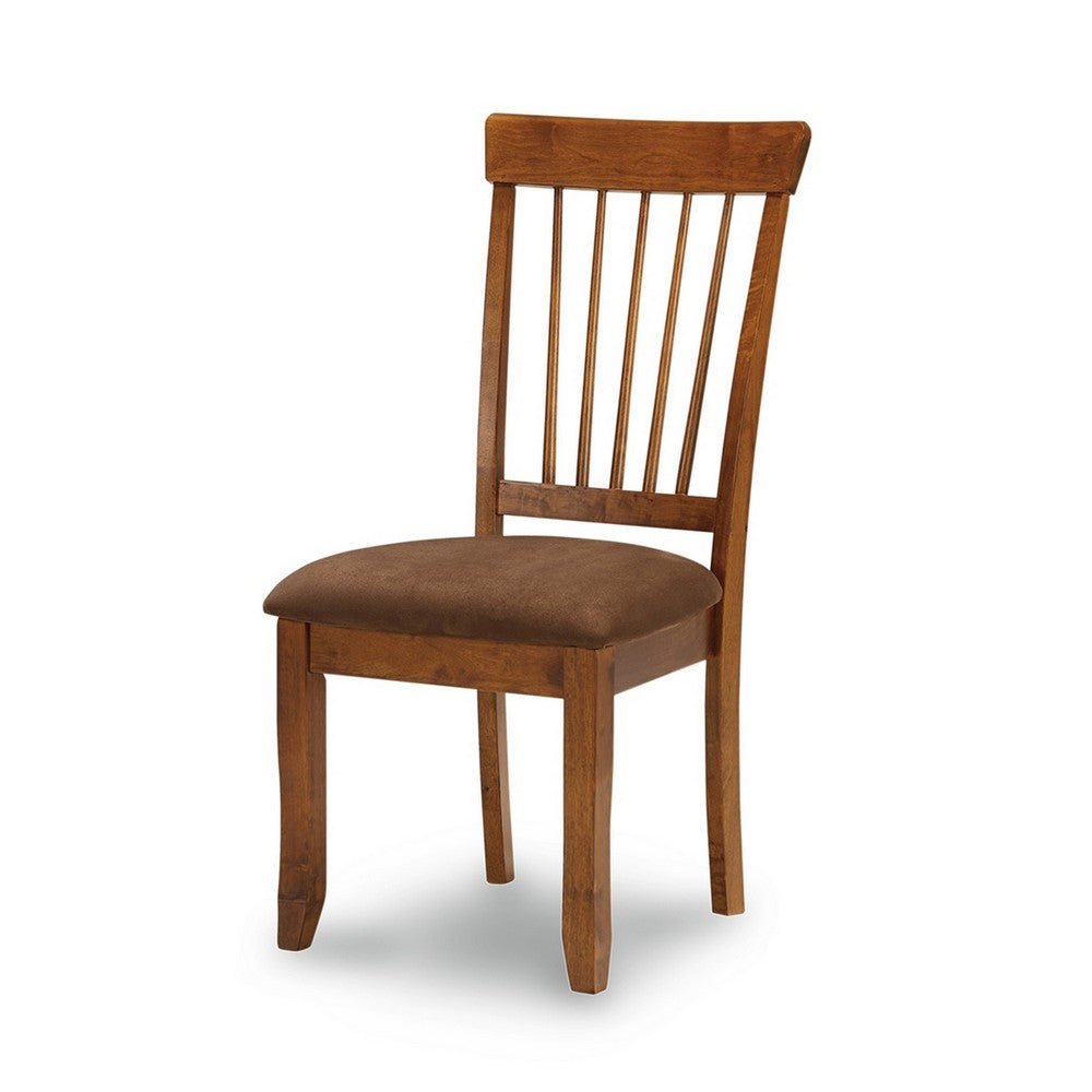 Bergi Dining Side Chair Set of 2 | Spindle Back | Brown Cushioned Seat
