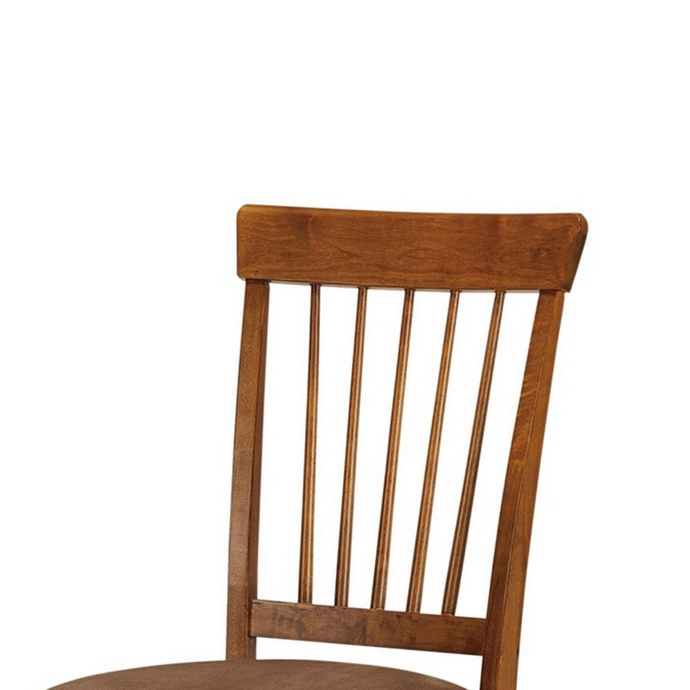 Bergi Dining Side Chair Set of 2 | Spindle Back | Brown Cushioned Seat