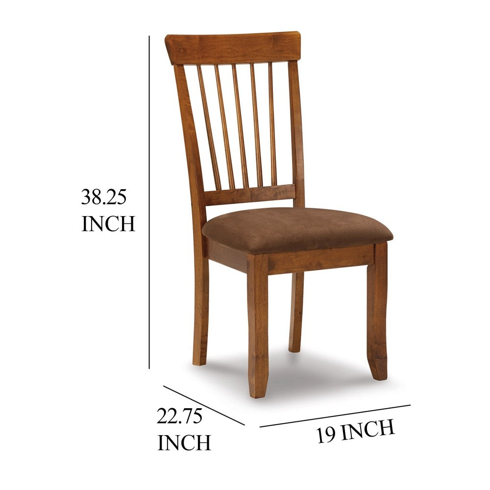 Bergi Dining Side Chair Set of 2 | Spindle Back | Brown Cushioned Seat