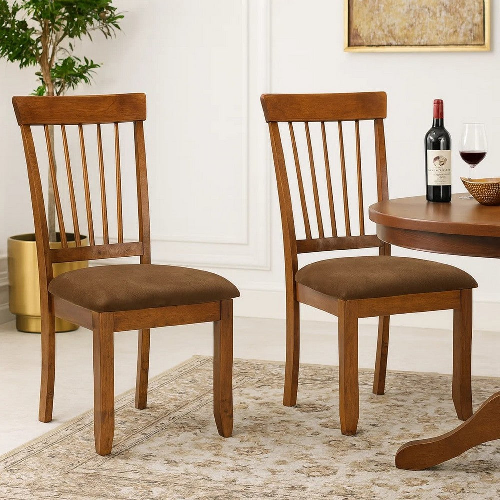 Bergi Dining Side Chair Set of 2 | Spindle Back | Brown Cushioned Seat