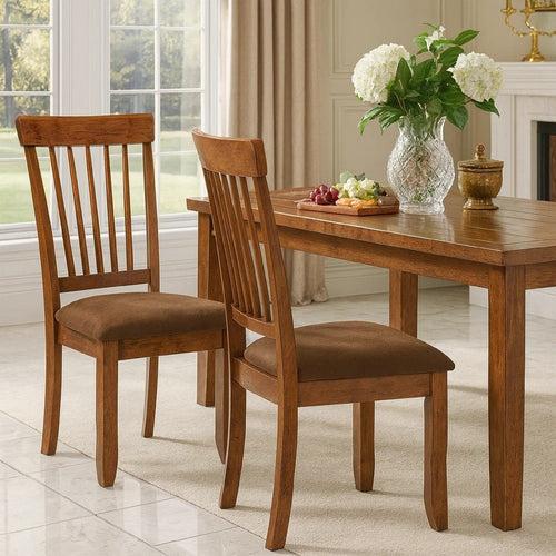 Bergi Dining Side Chair Set of 2 | Spindle Back | Brown Cushioned Seat