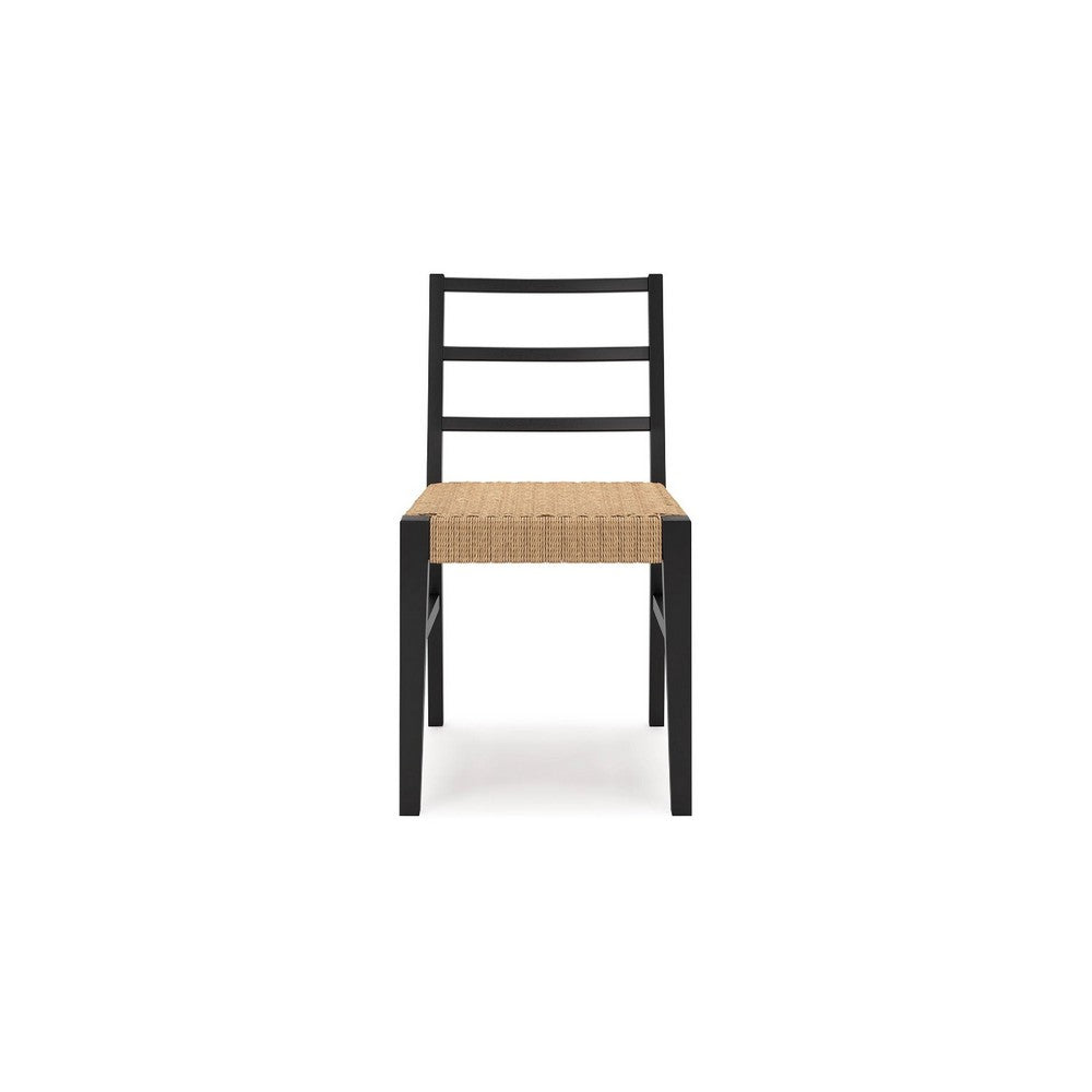 Wrenn Dining Side Chair Set of 2 | Faux Rattan Woven Seat | Black Wood