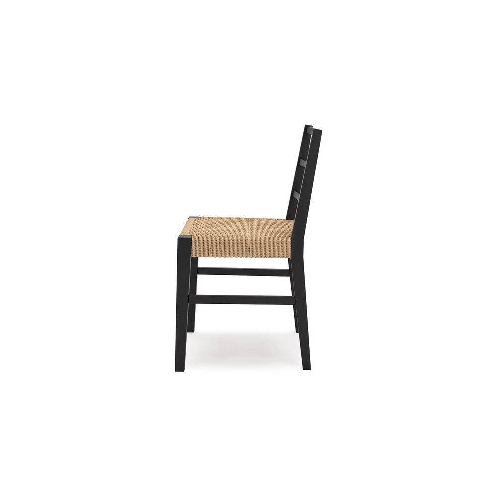 Wrenn Dining Side Chair Set of 2 | Faux Rattan Woven Seat | Black Wood