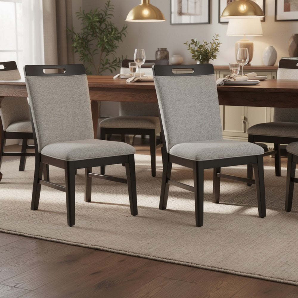 Nea Dining Side Chair Set of 2 | Dark Gray Wood Frame with White Cushions