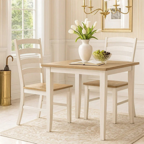 Pury Dining Side Chair Set of 2 | Ladderback | White Frame with Brown Seat